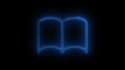 Glowing Blue Outline of Open Book on Black Background