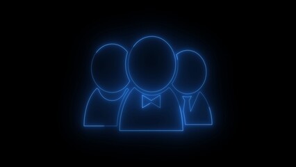 Glowing Blue Outline of Three People with Bowtie and Tie on Black Background