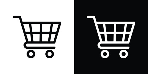 Shopping cart icon vector graphics. Flat solid black vector set