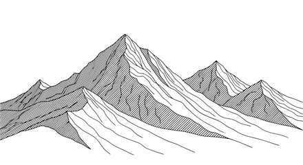 Stylized mountain range with sharp peaks and valleys rendered in a minimalist line art silhouette style isolated on transparent background © PixelSaga MH2 