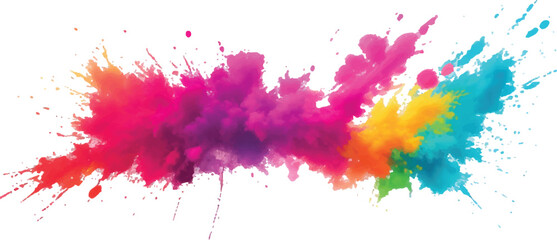 Holi Powder Color Explosion – Vibrant Rainbow Paint Burst Isolated on White Background for Festival and Celebration Themes
