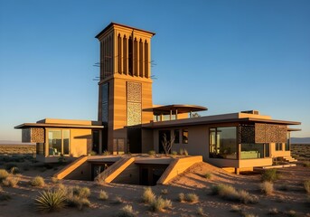 Modern Desert House With Windcatcher Tower: Architectural Photography