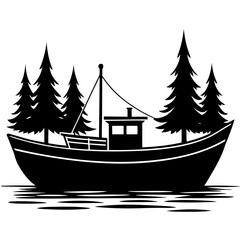Fishing Boat Silhouette on Lake