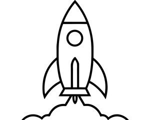 Rocket launch line art illustration,Rocket outline