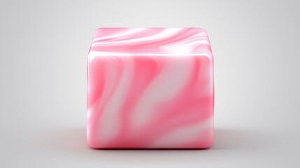 Glossy Pink Marble Cube with Swirls in Smooth Finish for Modern Design Applications