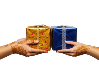 Hands giving and receiving gifts isolated on transparent background