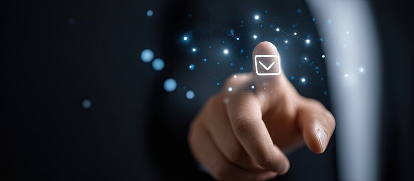 A hand points to a digital email icon