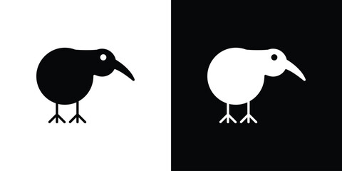 Kiwi bird icon vector graphics. Flat solid black vector set