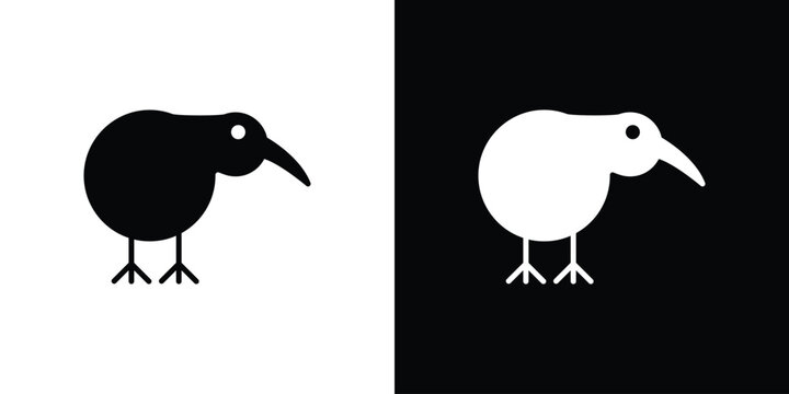 Kiwi bird icon vector graphics. Flat solid black vector set