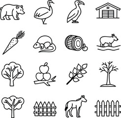 Farm Animals & Nature Icons - Rustic Agriculture & Wildlife Symbols