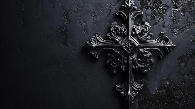 Ornate cross on dark textured surface