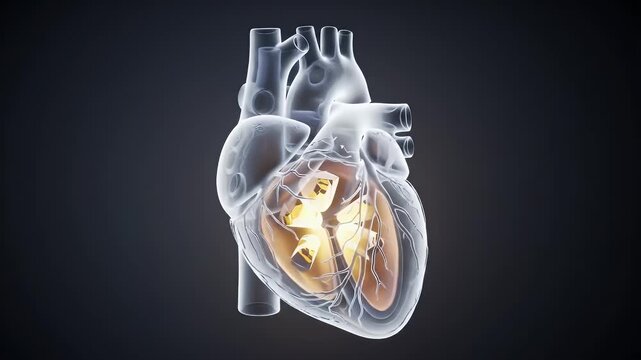 Detailed Translucent Anatomical Heart Model on Dark Background Cardiovascular System Study