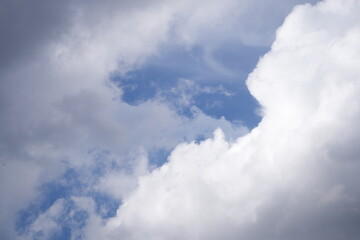 Bright blue sky with soft white clouds scattered across a clear day, evoking a sense of peace and natural freshness