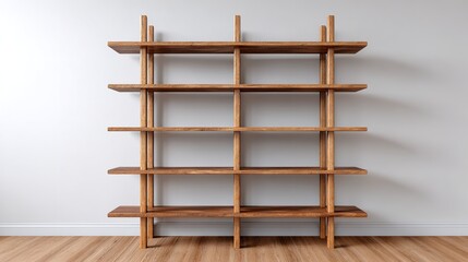 Empty wooden shelf furniture design on a wall in a home interior room, ideal for storage or display by a window