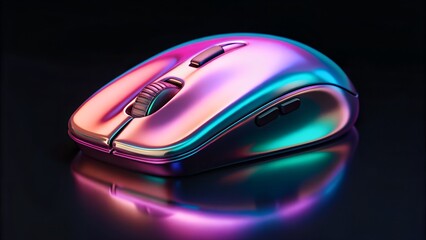 Iridescent Neon Gaming Mouse with Vibrant Rainbow Shine on Dark Tech Background