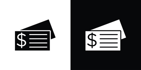Cheque icon vector graphics. Flat solid black vector set