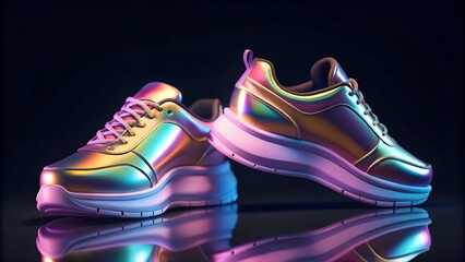 Futuristic Neon Sneakers with Vibrant Multicolor Iridescent Glow Design