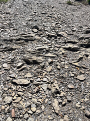 Rocky terrain with various stones and pebbles, ideal texture backdrop.