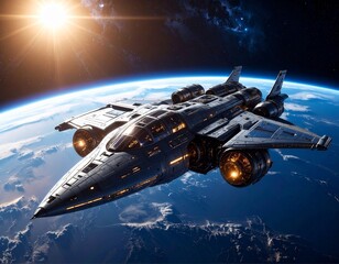 Obraz premium spaceship with the Earth in a background 