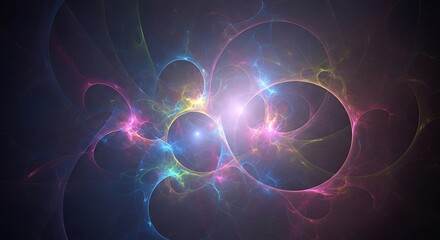 Obraz premium Iridescent nebulous spheres and swirling cosmic dust abstract design