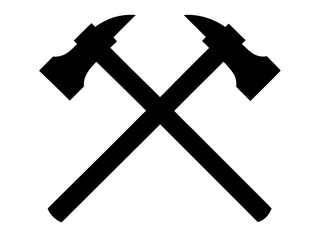 Two crossed hammer black silhouette vector, hammer  icon illustration