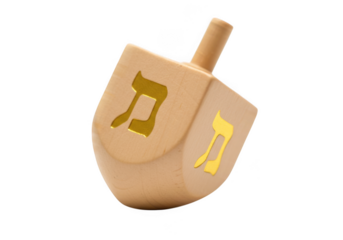 Wooden dreidel with hebrew letters isolated on transparent background