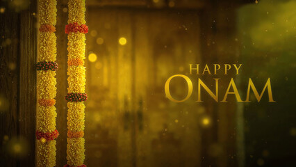 Onam Themed Background and Banners - Onam is Kerala's harvest festival celebrating King Mahabali's return, marked by floral designs (pookalam), feasts (Onasadya), boat races, and cultural festivities 