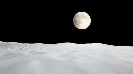 Serene Lunar Landscape Under a Bright Full Moon in a Clear Night Sky