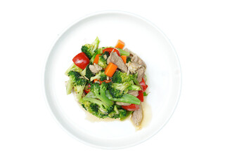 Stir-fried Broccoli with Pork, Die Cut, Transparent White Background