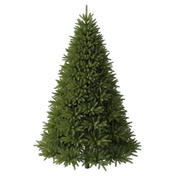 Photo of a realistic artificial christmas tree with lush green branches, isolated on a plain transparent background for easy compositing