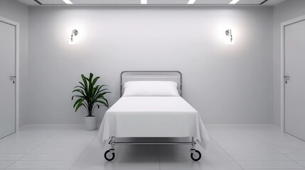 Modern Minimalist Hospital Room with Empty Bed and Simple Interior Design