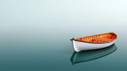 Serene Isolated Rowboat on Calm Waters with Gentle Reflections and Soft Background