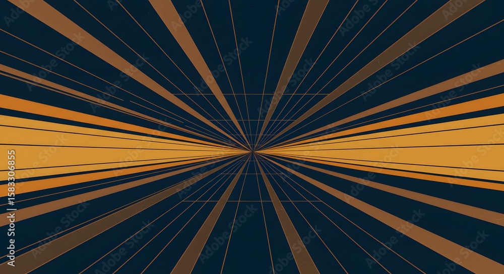 Aufkleber abstract geometric design featuring converging lines in shades of gold and dark blue, creating a sen
