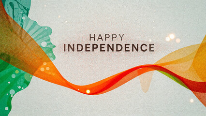 Digital art backgrounds for Indian Independence Day with tri-colour theme, bokeh effect, no humans, and bold "Happy Independence Day" text, ideal for banners and greetings.

