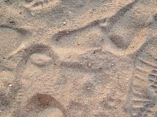 Full-frame image of sandy beach with a visitor's footprints