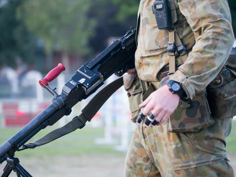 Australian Army Reserve Exercise - Close up of Soldier with Gun