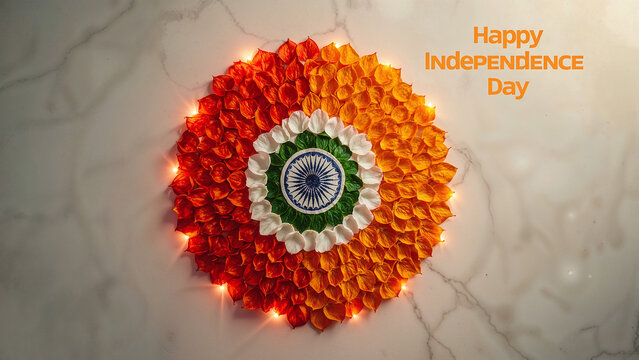 Digital art backgrounds for Indian Independence Day with tri-colour theme, bokeh effect, no humans, and bold "Happy Independence Day" text, ideal for banners and greetings.

 - Powered by Adobe