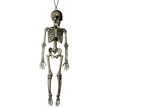 A hanging skeleton decoration isolated on transparent background
