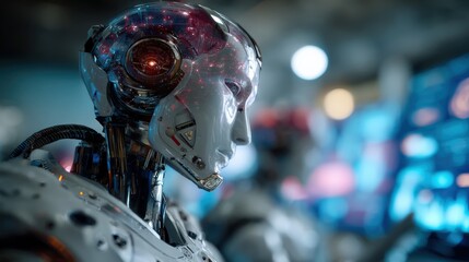 Exploring futuristic robotics and ai technology in a laboratory environment close-up perspective