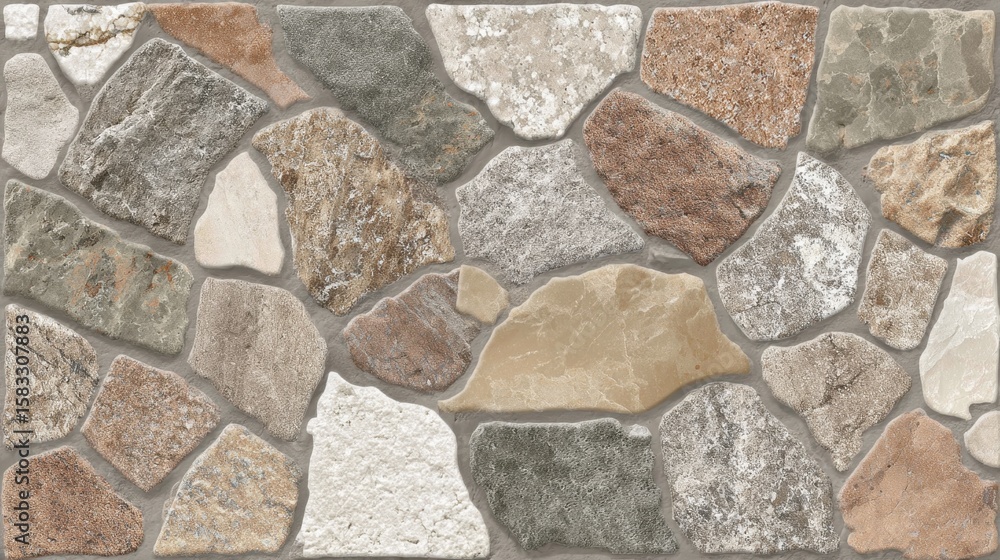 Aufkleber multicolor stone wall cladding featuring diverse hues and irregular shapes, providing natural rustic