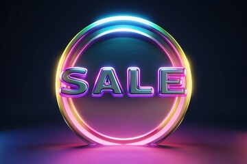 Futuristic Neon Sale Sign with Vibrant Multicolored Circular Glow Display