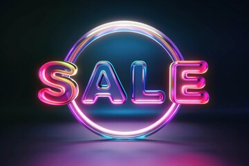 Futuristic Neon Sale Sign with Vibrant Pink and Blue Circular Glow Effect