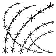Black barbed wire strands with sharp points forming abstract shapes vector