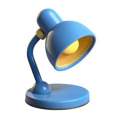 Cute blue cartoon desk lamp with glowing bulb isolated on transparent background