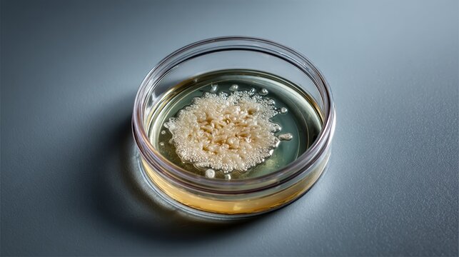 Unique pale helminth specimen captured in petri dish under clinical lighting against a clean gray backdrop