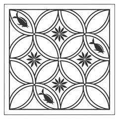 Black fish and flower geometric pattern tessellation