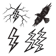 Black lightning bolt and bird icons thunder storm