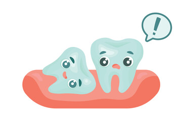 Illustration of two cute teeth, one of them is a wisdom tooth, which lies at a 90 degree angle. Perfect for dental clinics, pediatric dentistry, and children’s oral health campaigns.