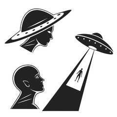 Alien abduction U F O and human silhouettes vector © MST CHIN BANU BEGUM