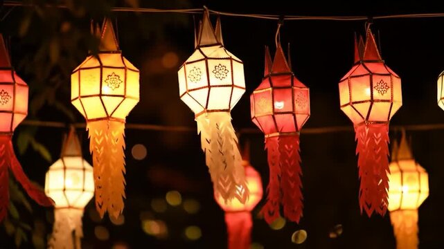 Glowing lanterns in a row